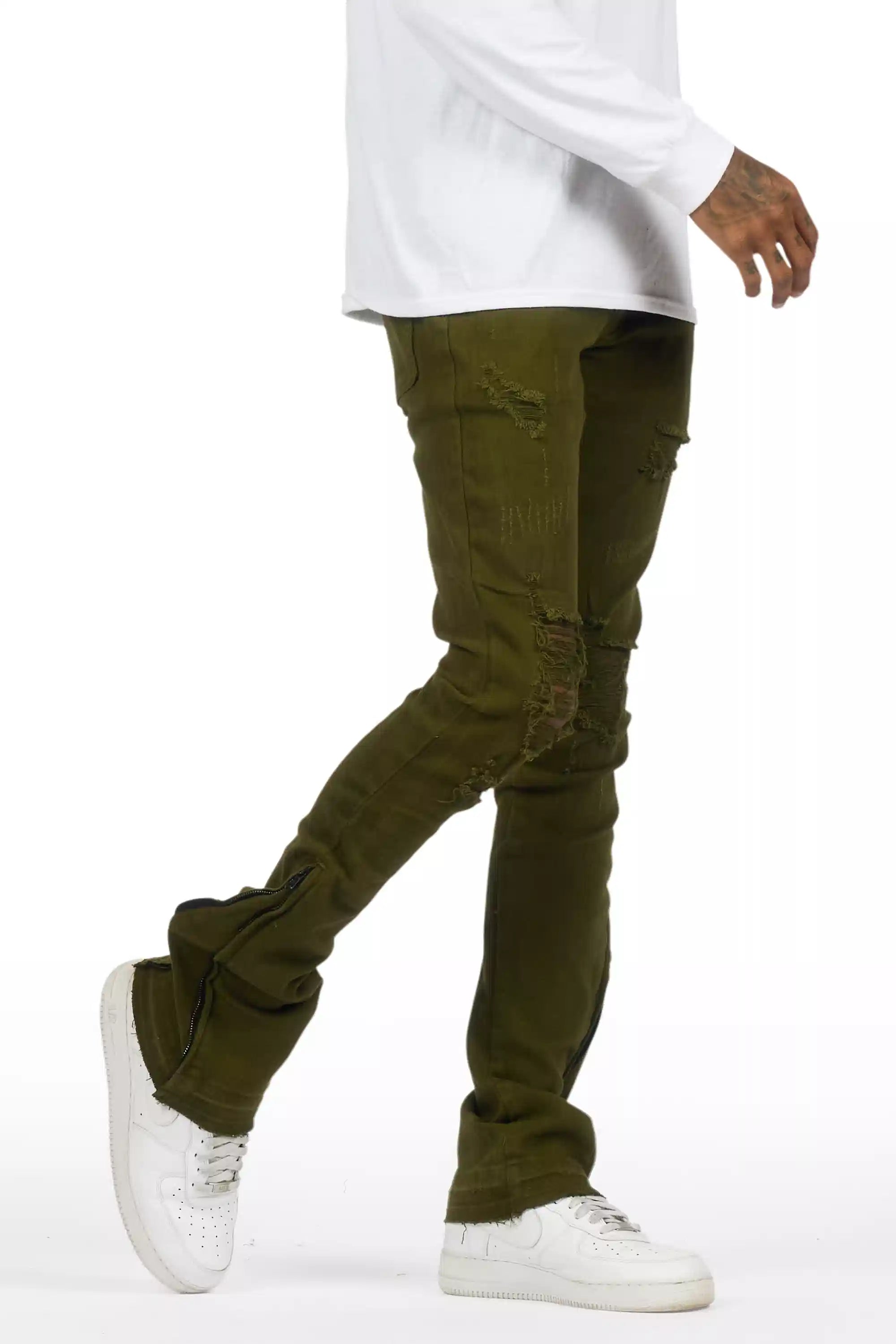 7676-jaymes-olive-stacked-flare-jean-3.jpg Jaymes Olive Stacked Flare Jean