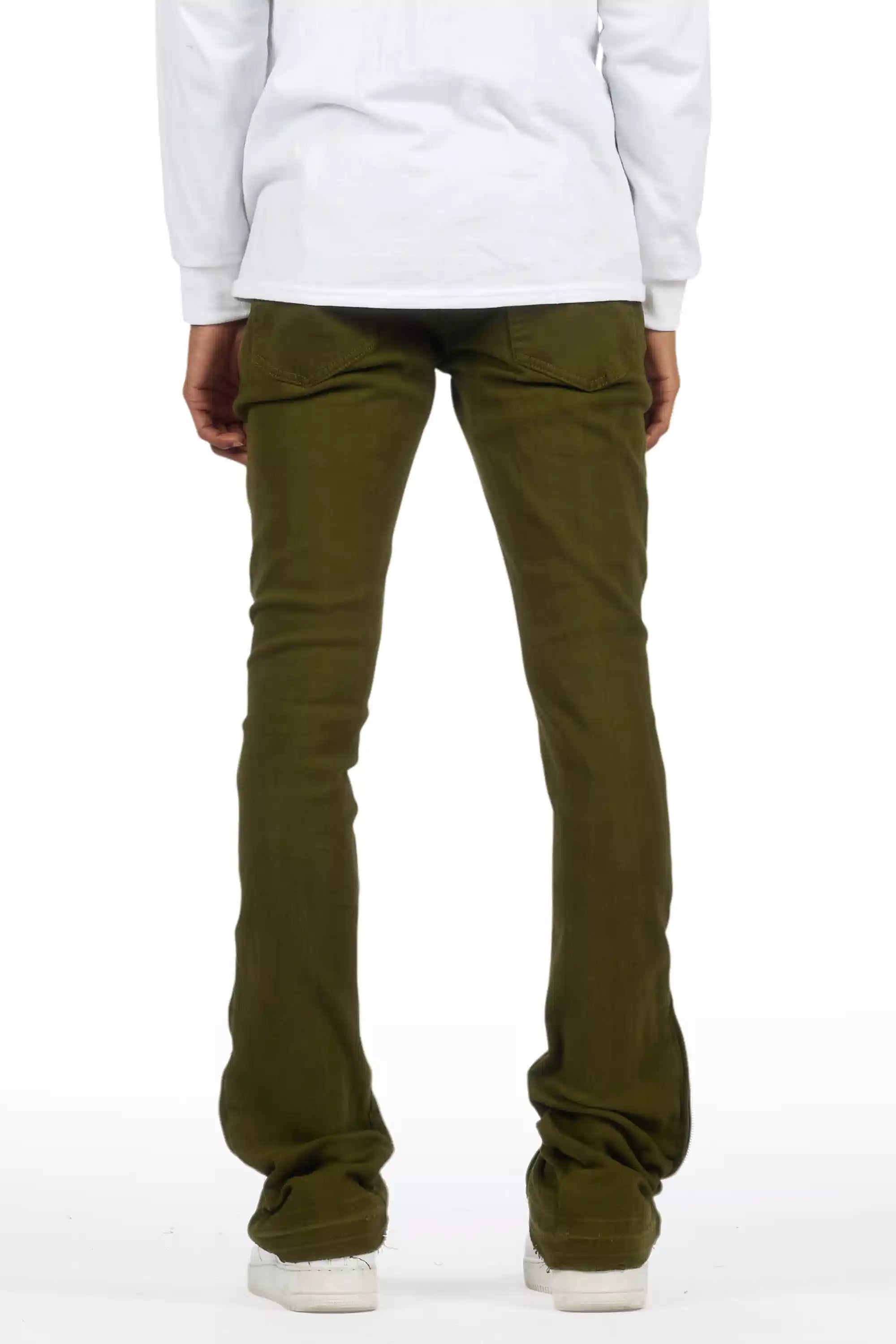 7676-jaymes-olive-stacked-flare-jean-5.jpg Jaymes Olive Stacked Flare Jean