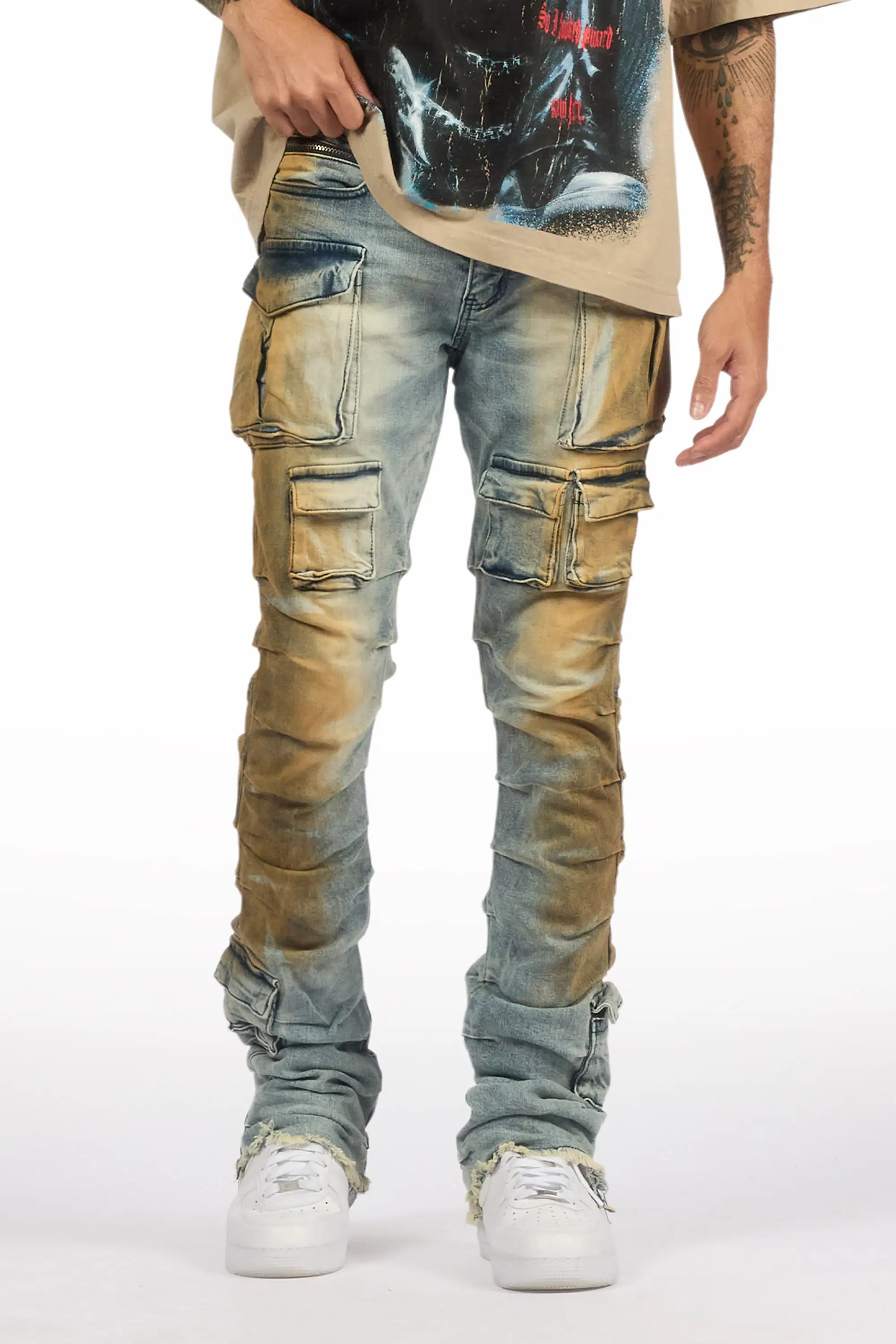Gentry Dirty Blue Stacked Flare Jean