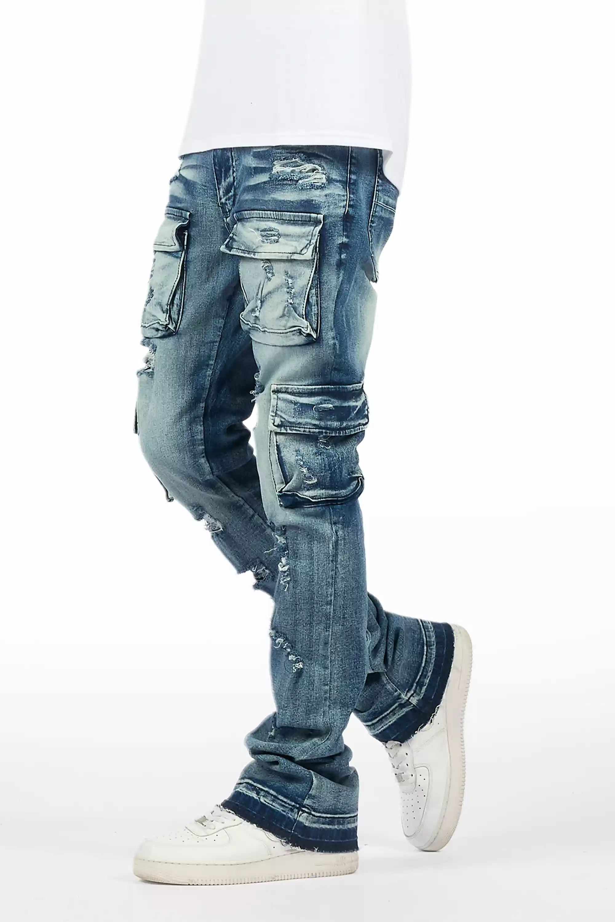 Zaid Dark Blue Stacked Flare Jean