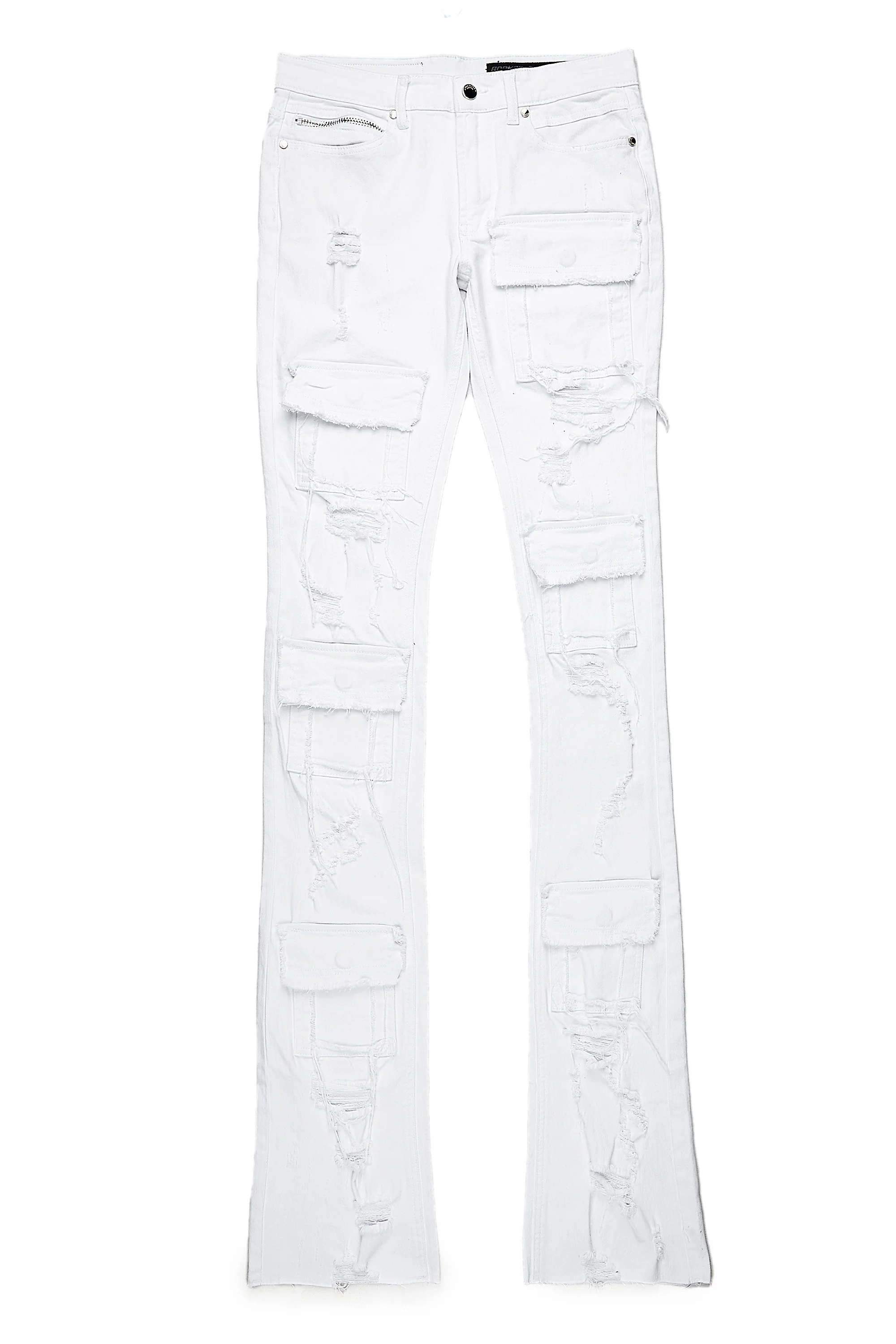 Pooja White Super Stacked Flare Jean