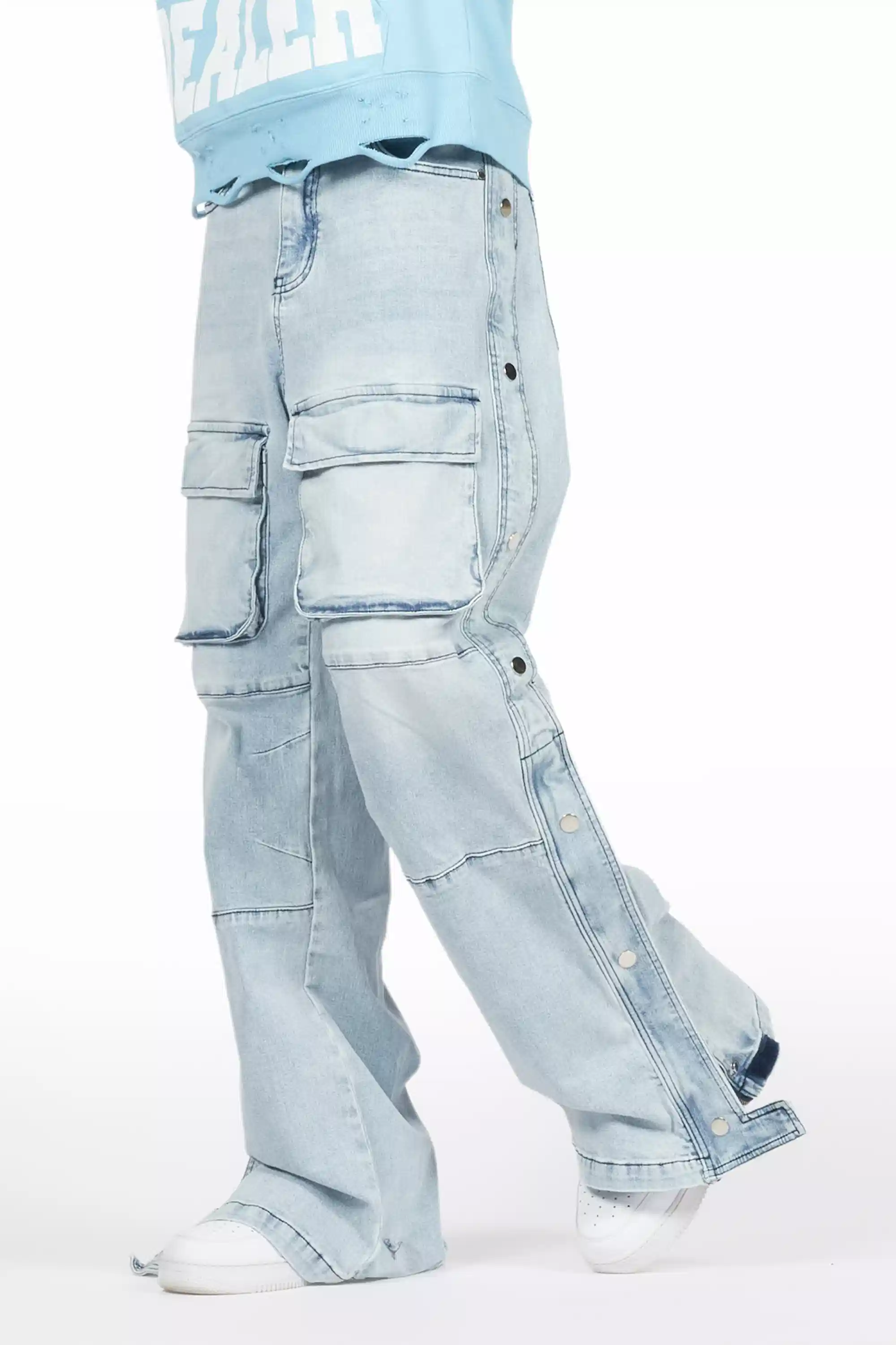 Yuri Blue Stacked Cargo Flare Jean