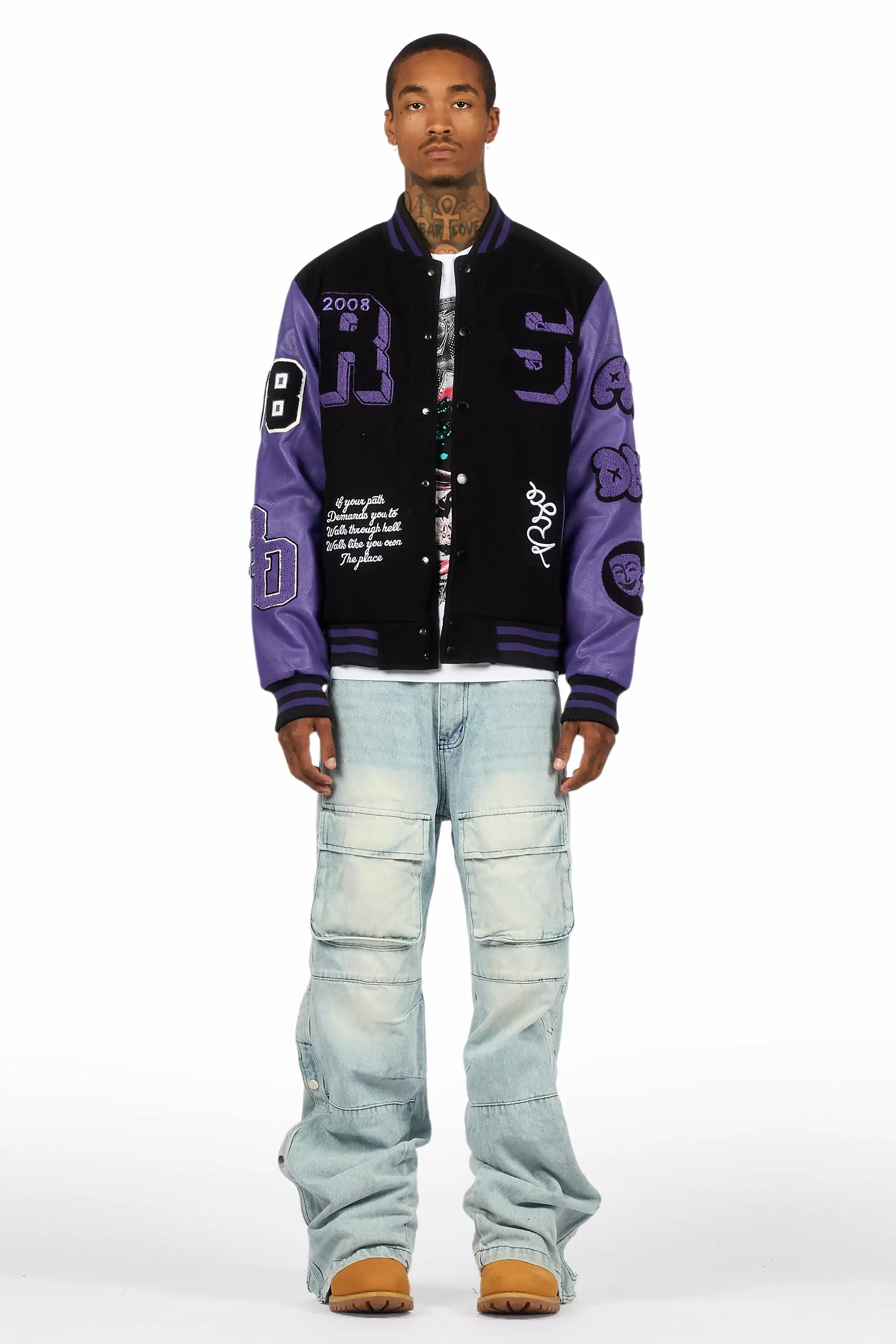 Yuri Blue Stacked Cargo Flare Jean