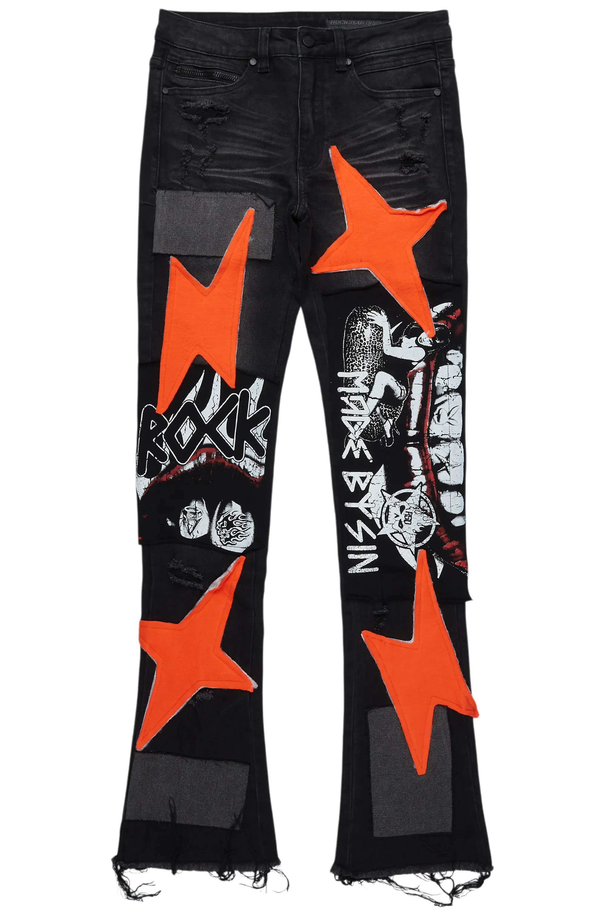 Vadim Black Patchwork Stacked Flare Jean
