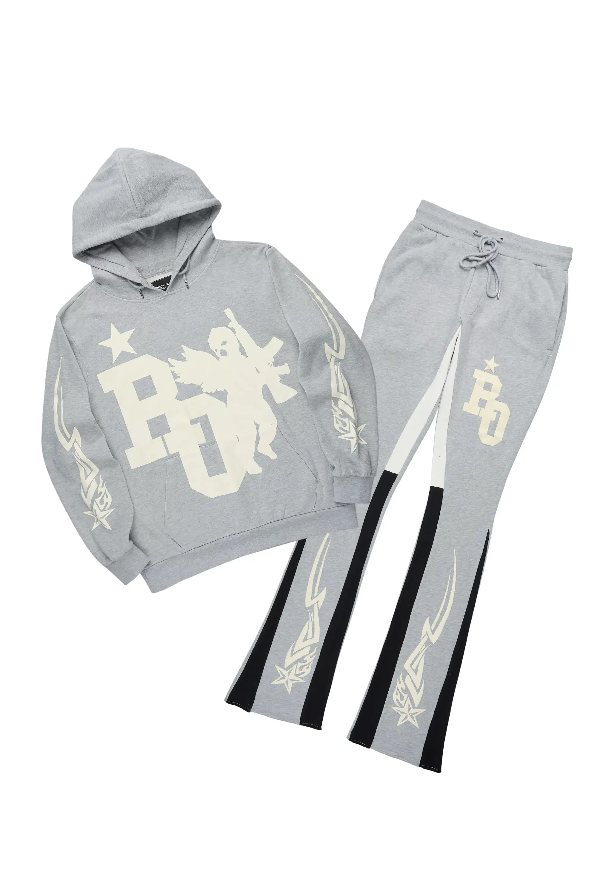 Pluton Heather Grey/Cream Hoodie/Stacked Flare Track Set