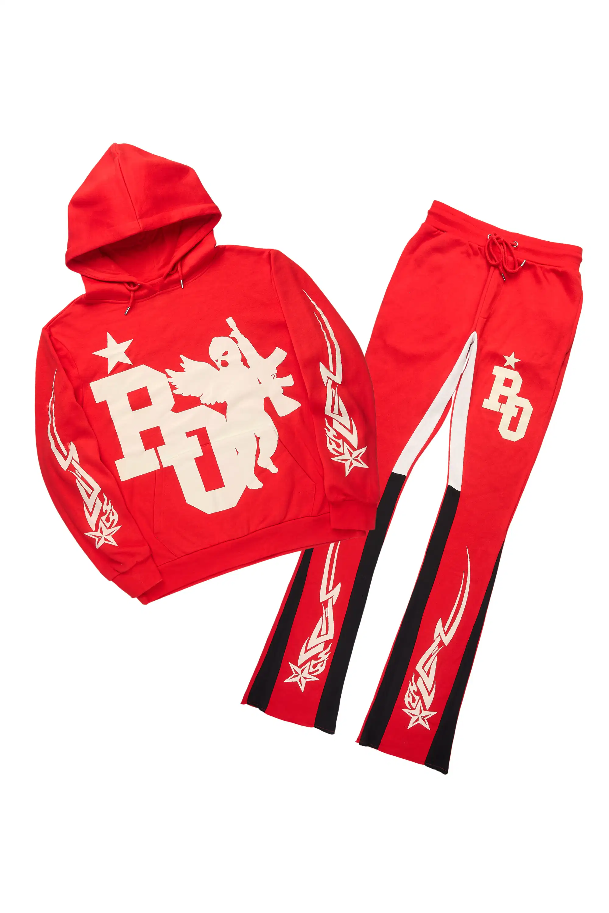 Pluton Red/Cream Hoodie/Stacked Flare Track Set