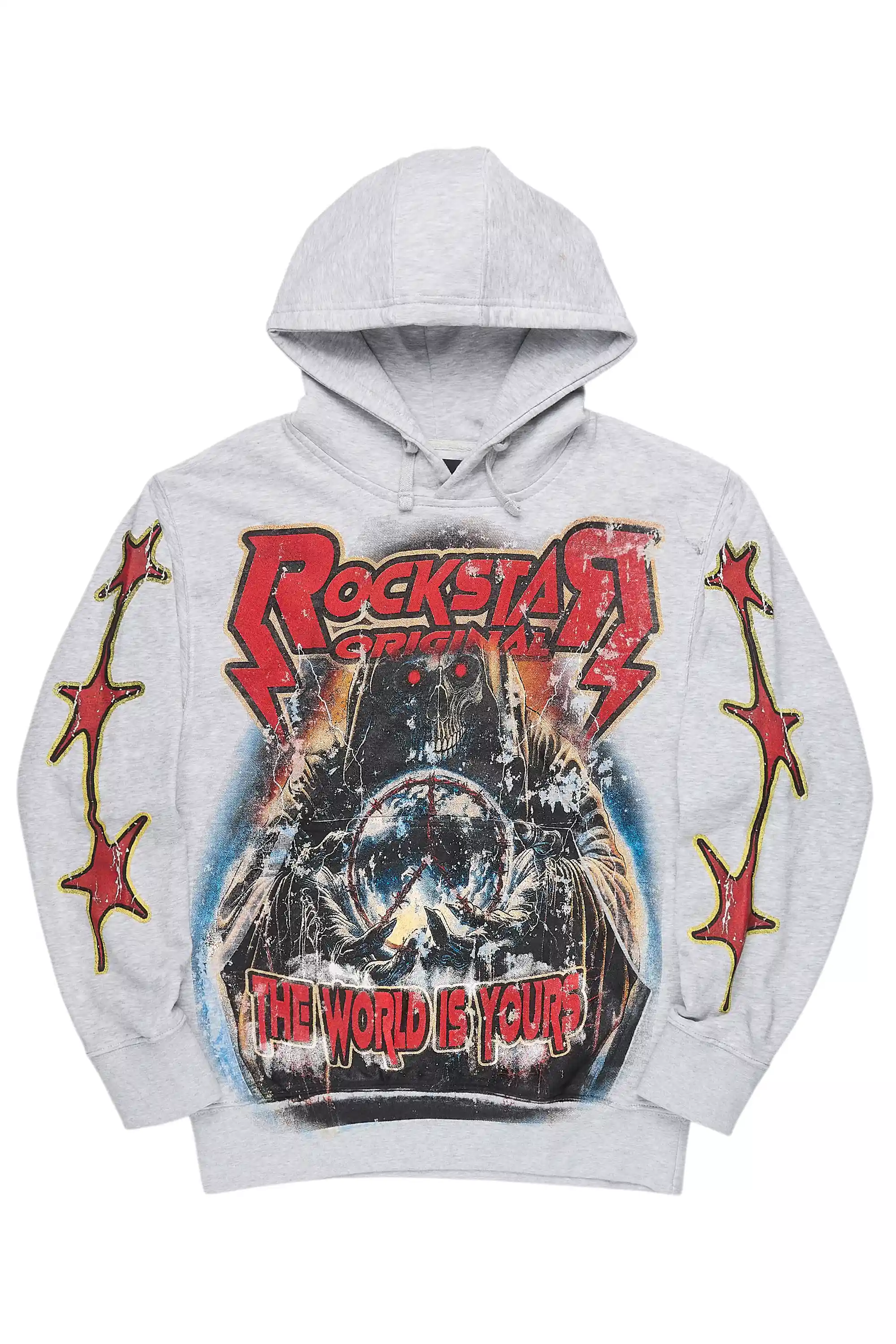 Lucian Heather Grey/Red Graphic Hoodie
