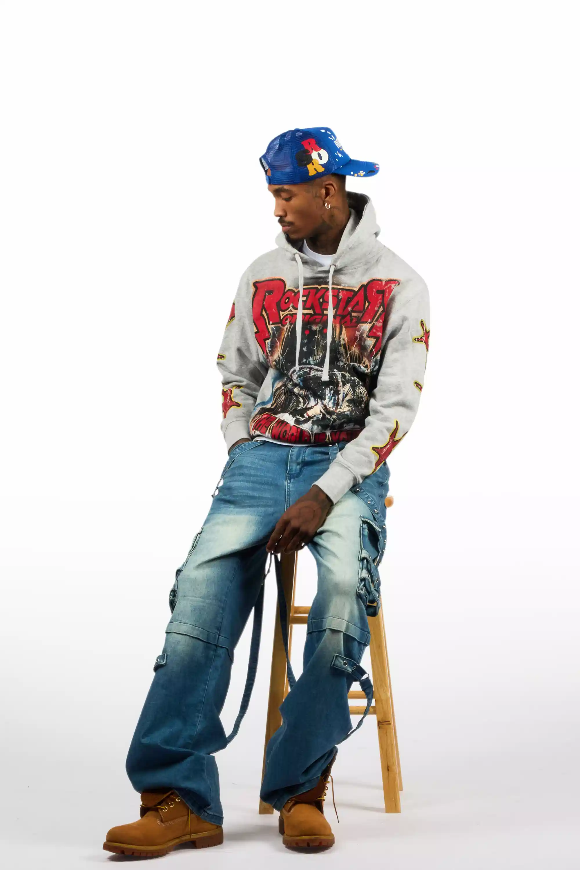 Lucian Heather Grey/Red Graphic Hoodie