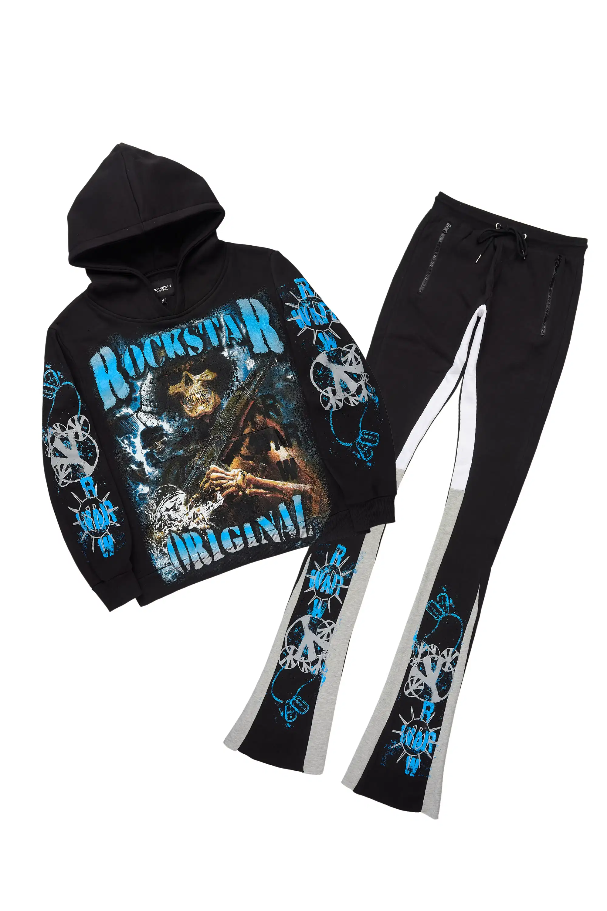 Zare Black/Blue Hoodie/Super Stacked Track Set