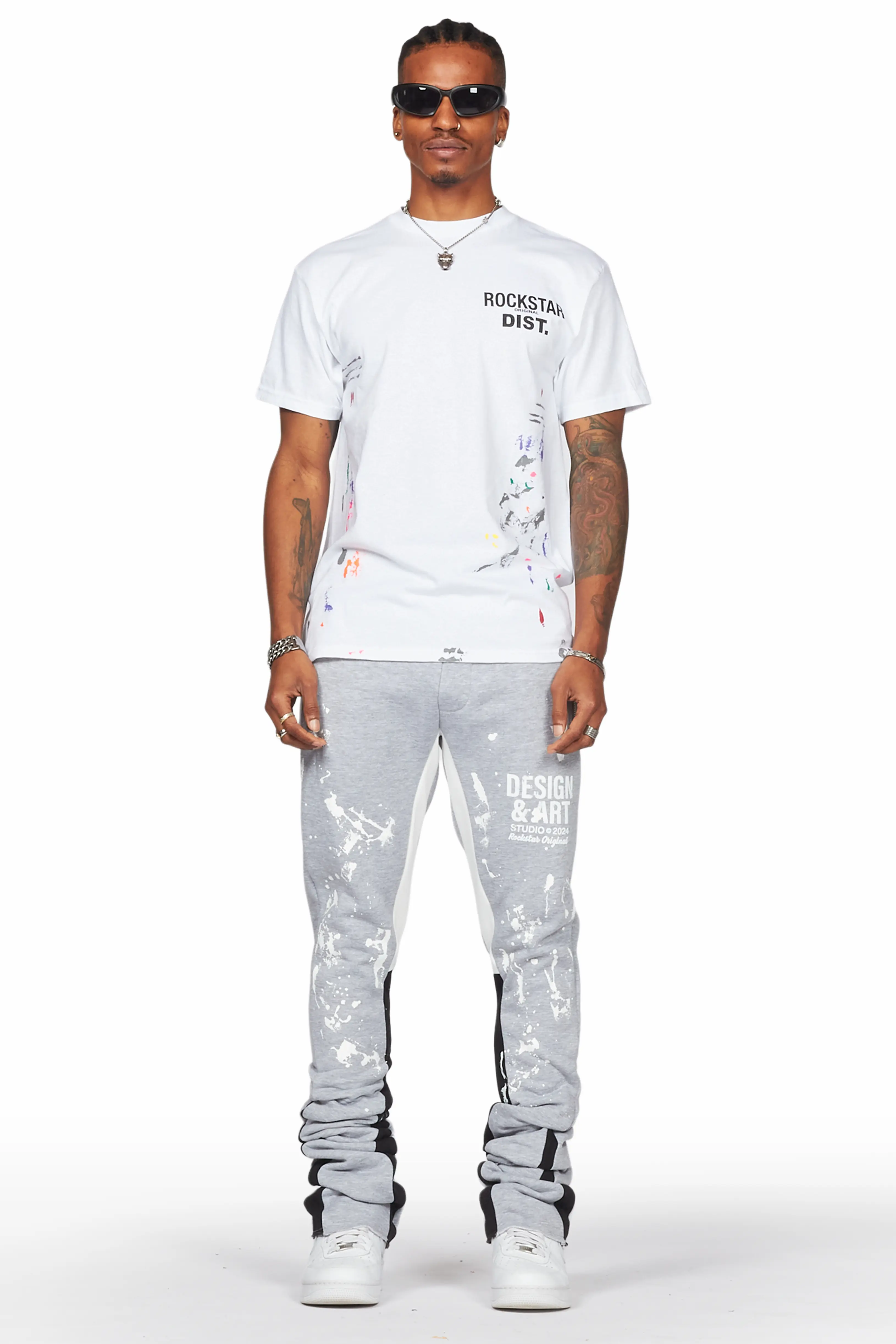 Damone Heather Grey Super Stacked Flare Track Pant