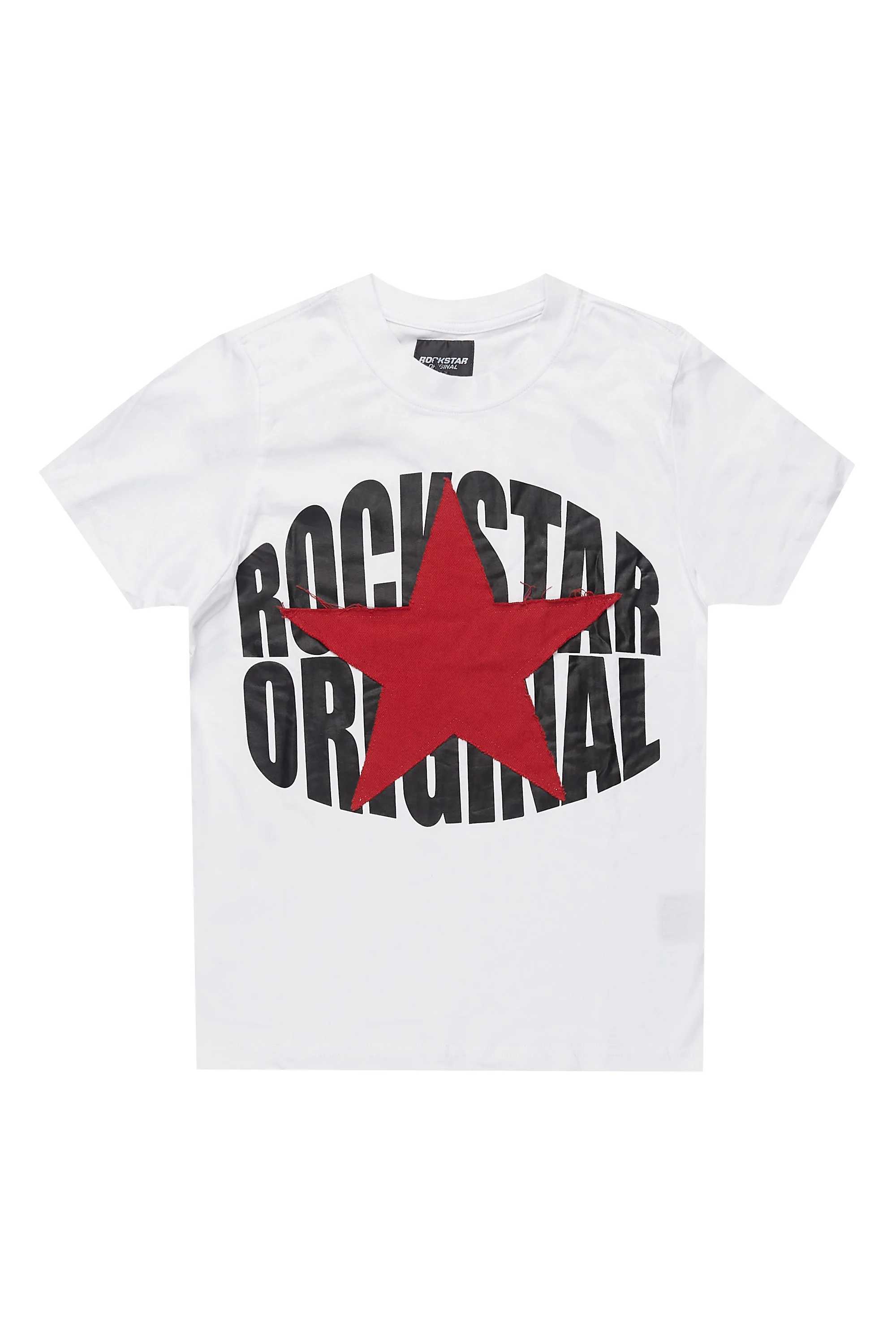 Boys State White/Red Graphic T-Shirt with Patch