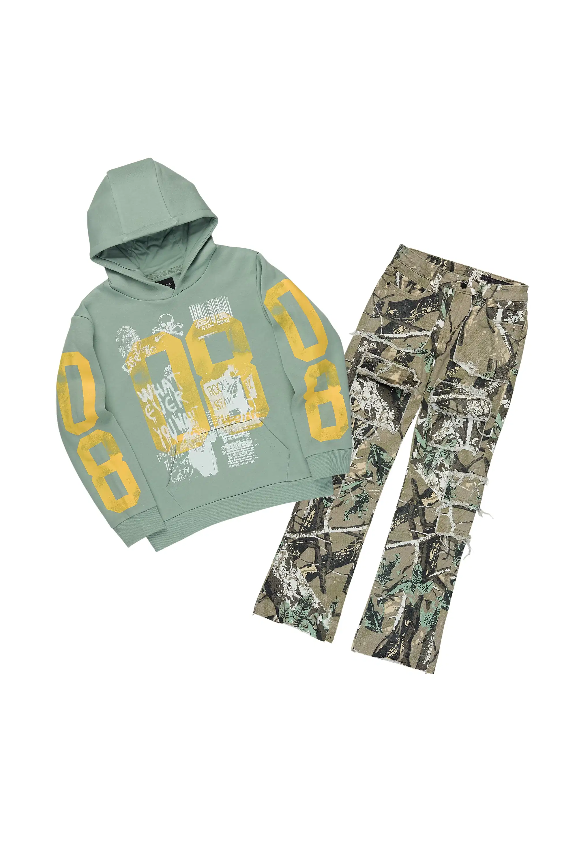 Boys Beau Sage Hoodie/Stacked Jean Set