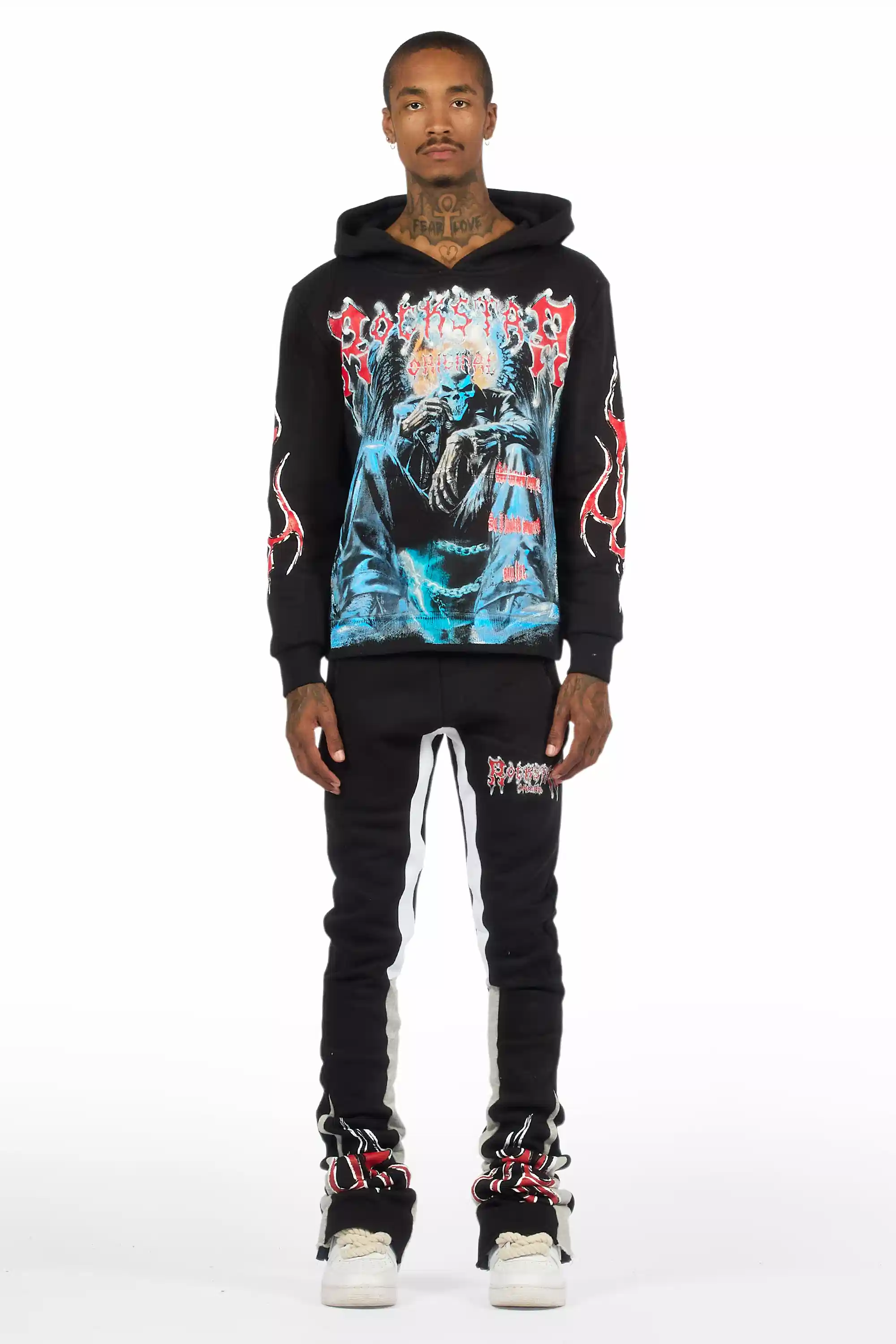Krowne Black/Blue Hoodie/Super Stacked Track Set