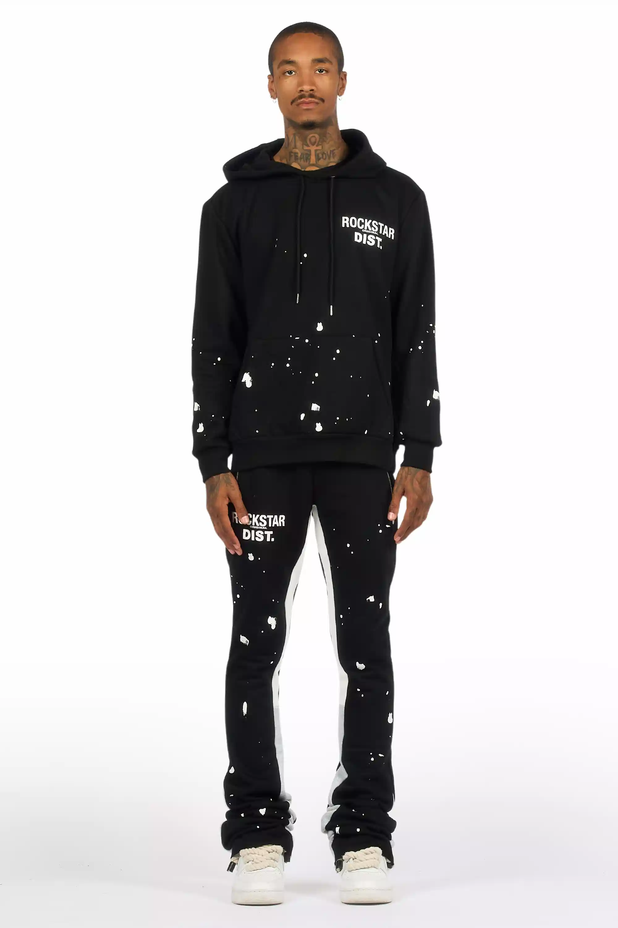 Raffer Black/White Hoodie/Super Stacked Flare Pant Set