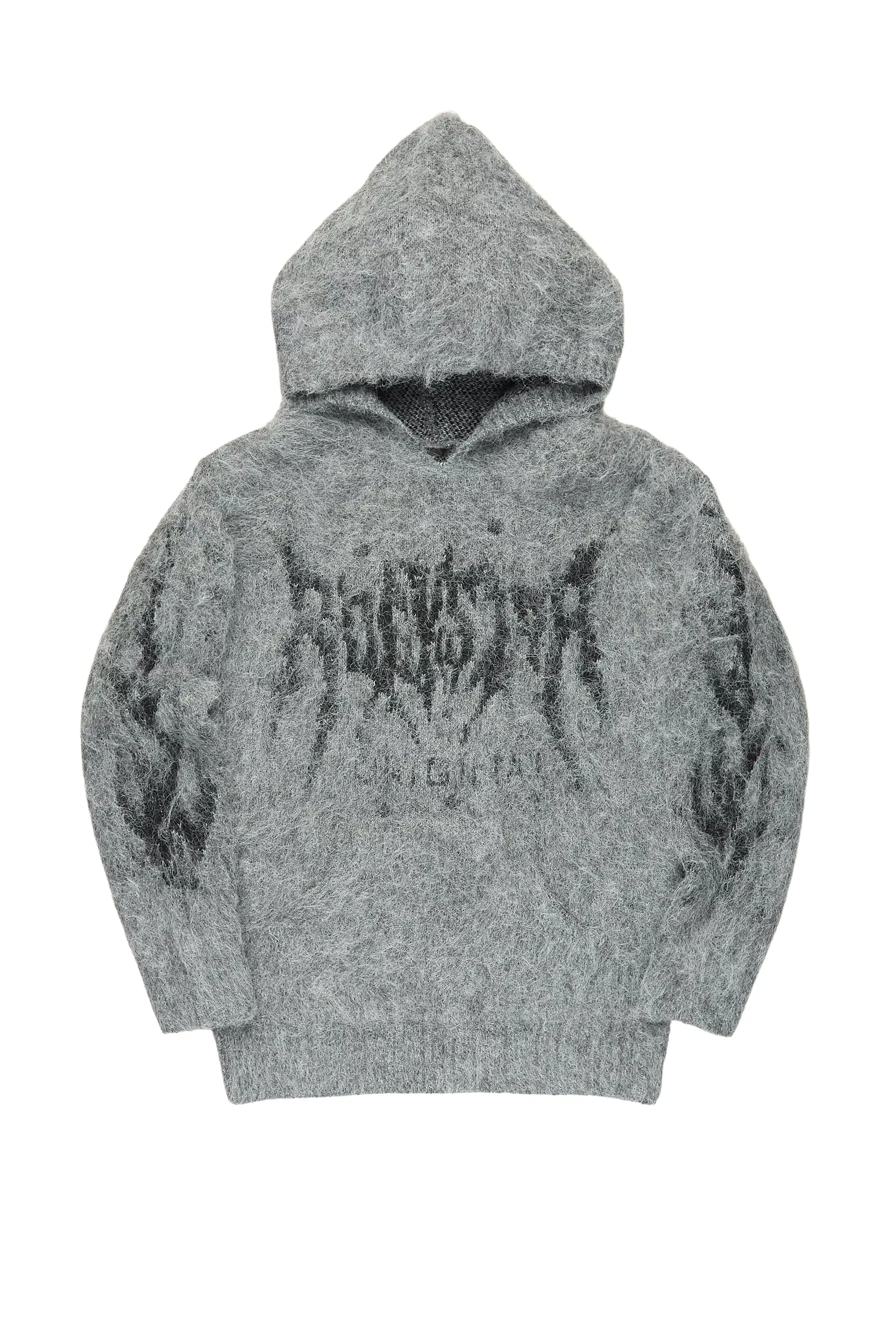Boys Raymond Grey Graphic Knitted Mohair Hoodie