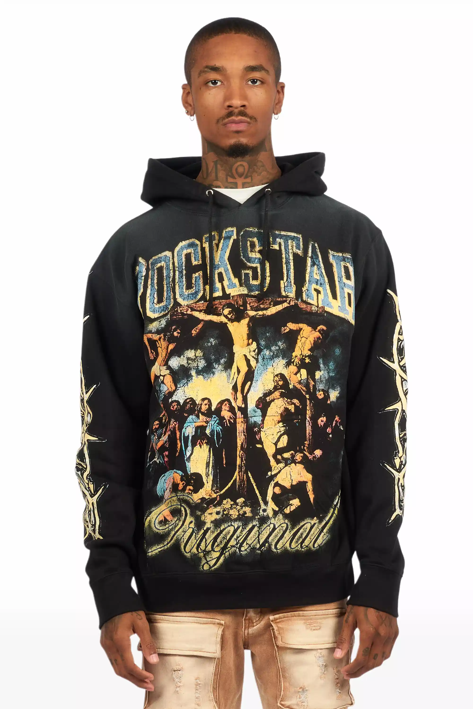Waller Black Graphic Distressed Hoodie