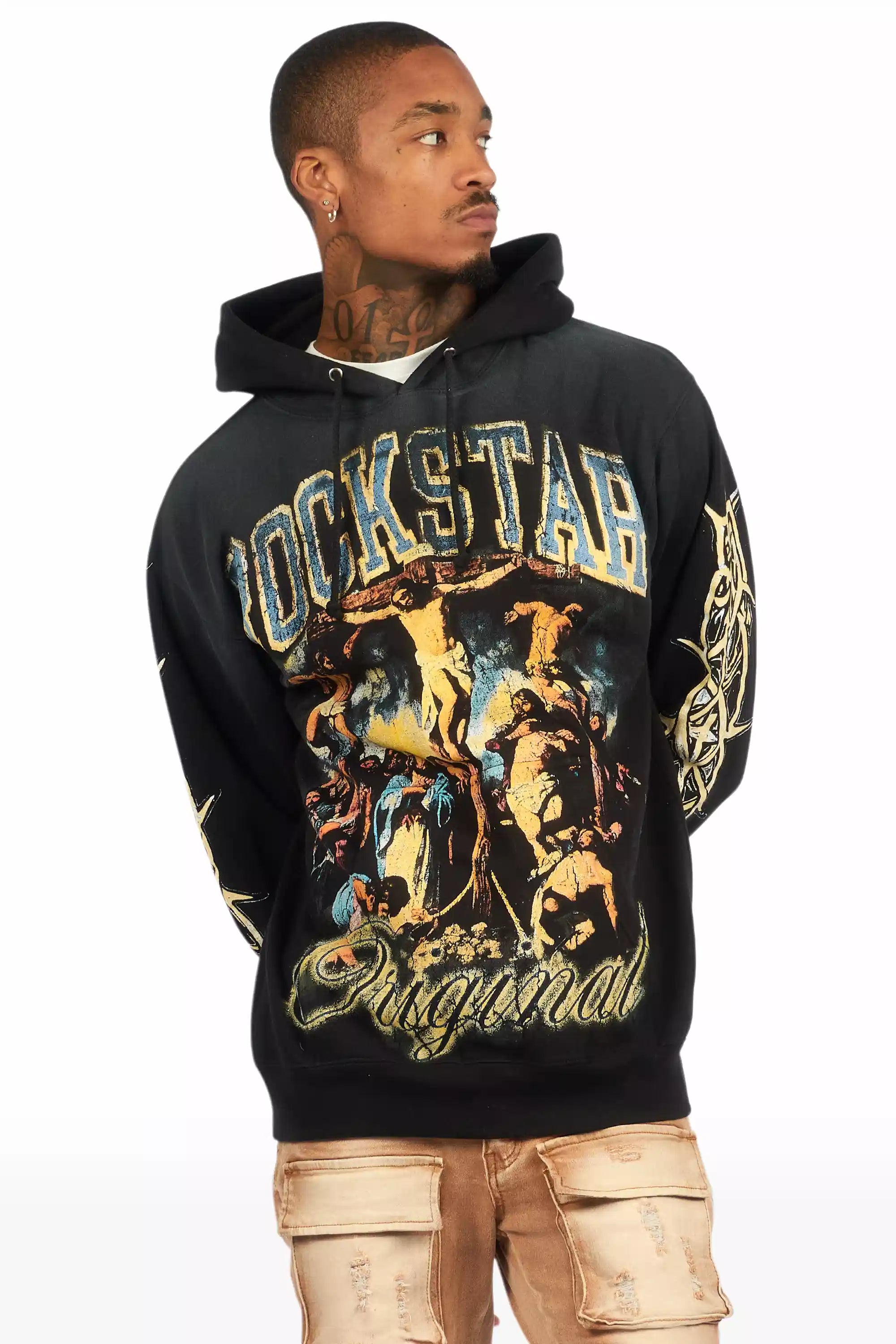 9674-waller-black-graphic-distressed-hoodie-4.jpg Waller Black Graphic Distressed Hoodie