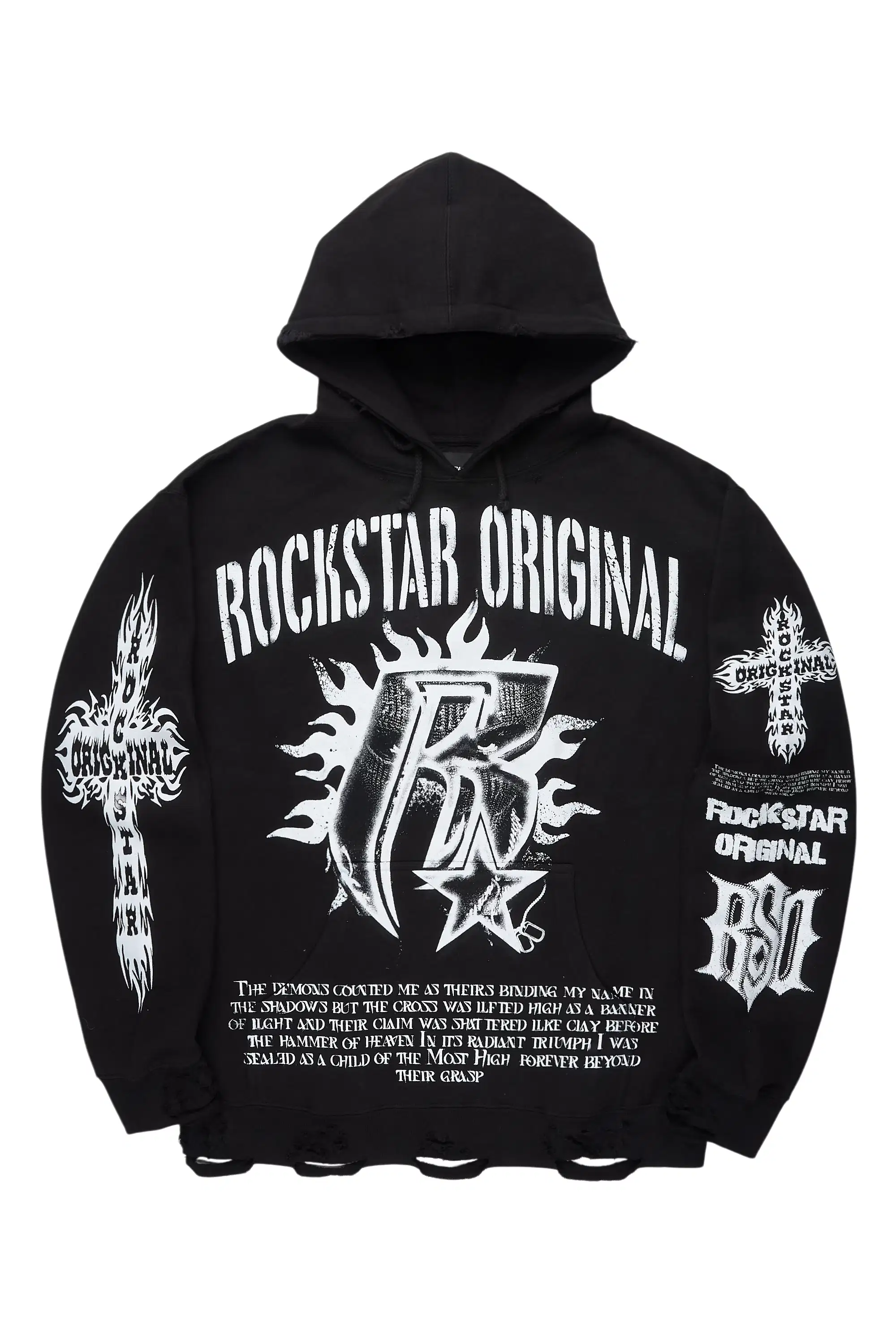 Raxil Black/Multi Distressed Graphic Hoodie