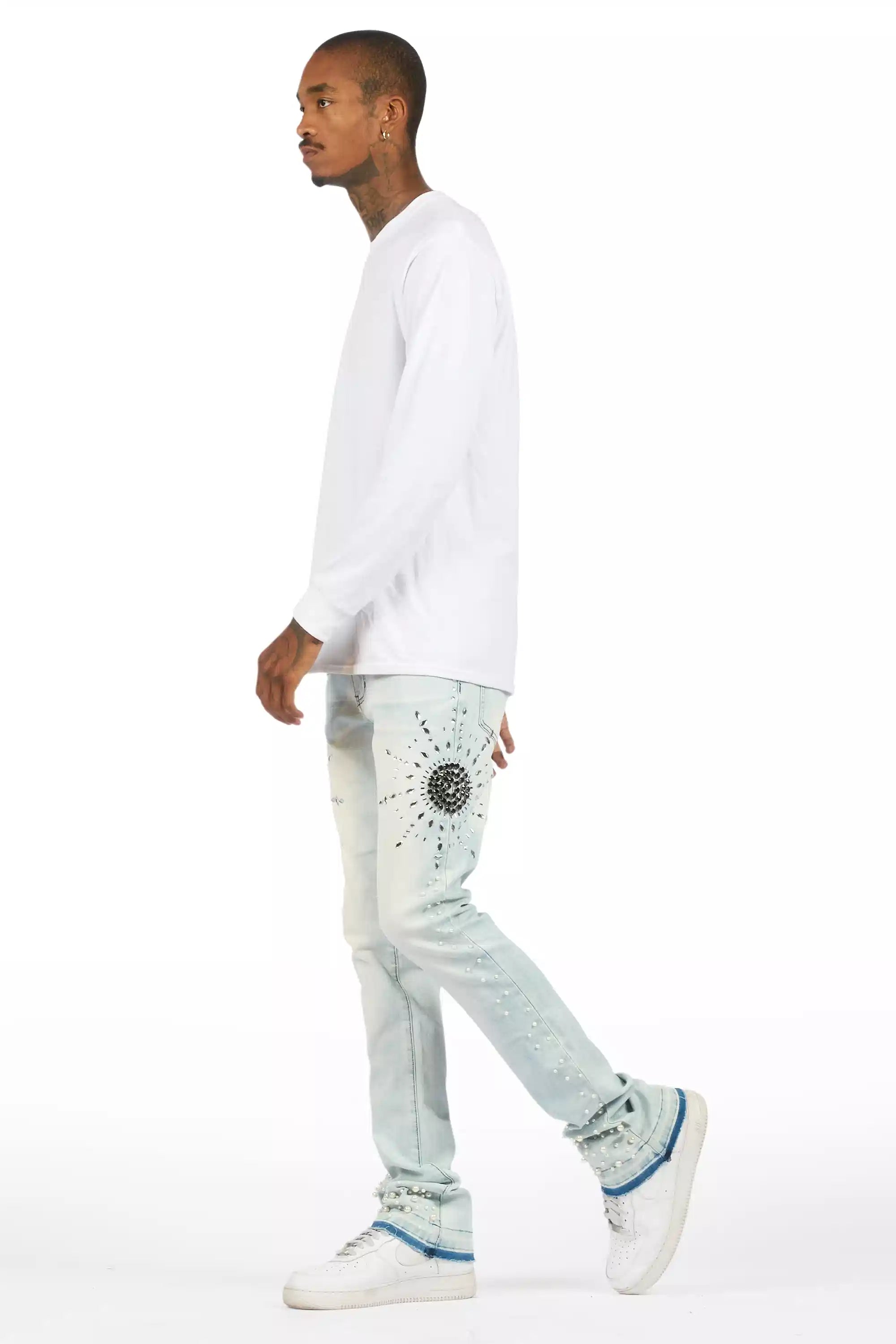 9930-tryst-light-blue-rhinestone-stacked-flare-jean-8.jpg Tryst Light Blue Rhinestone Stacked Flare Jean